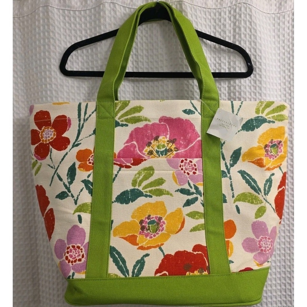 NEW XL Pottery Barn‎ Floral Blooms Nora Tote Double Lined Bag 100% Cotton